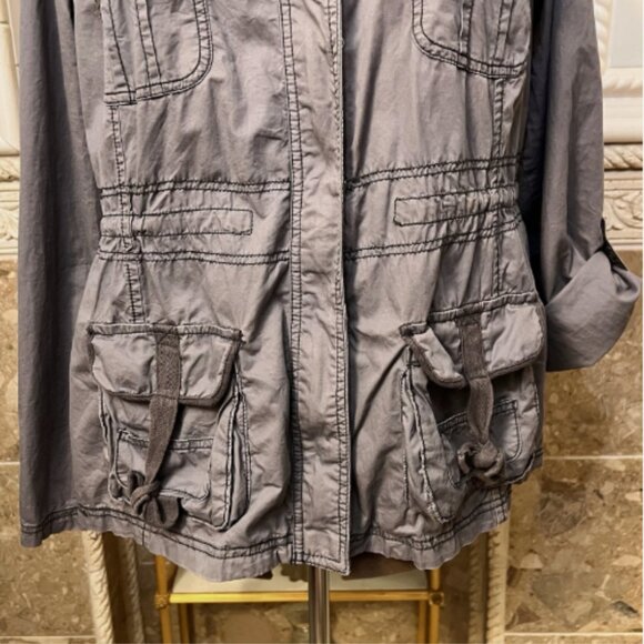 Maurices. Size XXL 2X. Cotton Gray Zip Snap Roll Tab Sleeve Jacket Coat. B82 - Picture 3 of 8